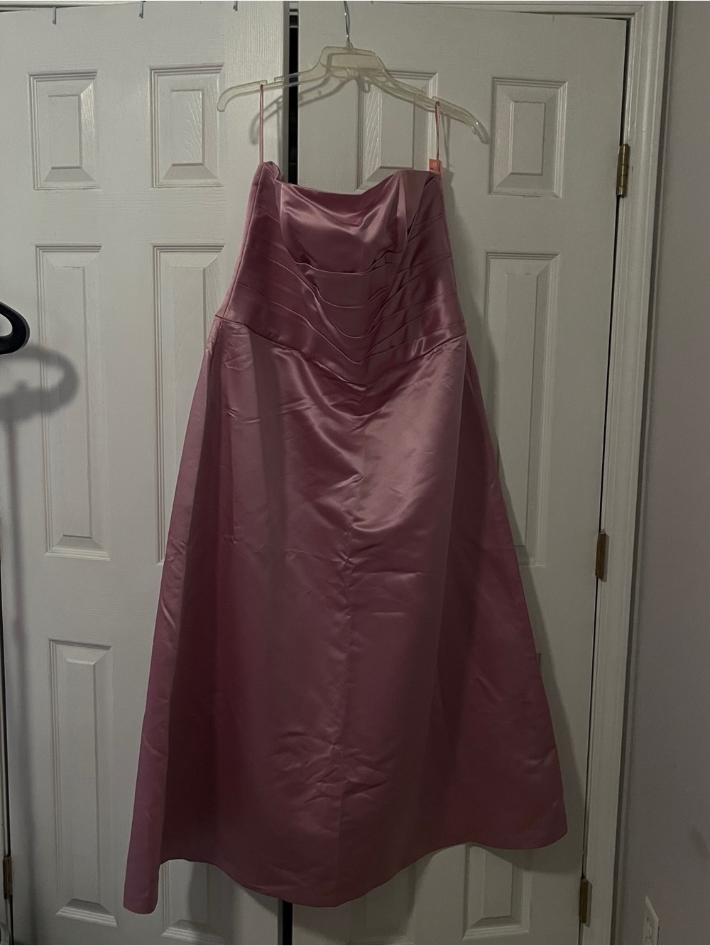 Strapless Pink Satin Prom Gown